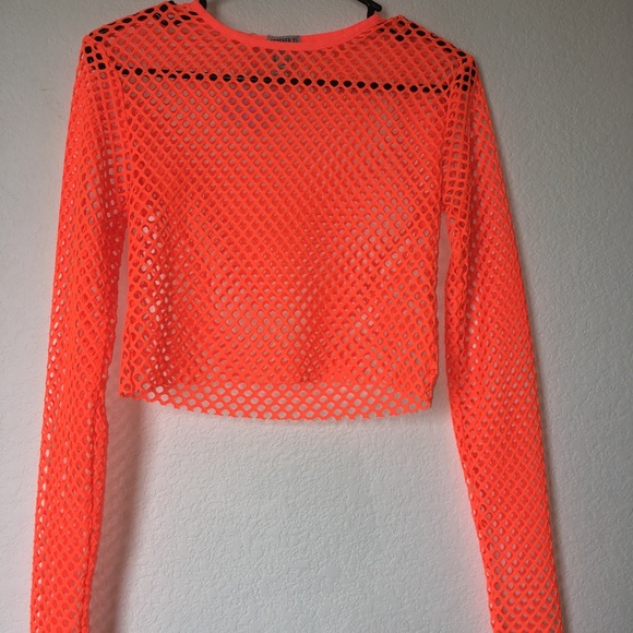 Forever 21 Neon Orange Fishnet Croptop Shirt - Picture 3 of 4